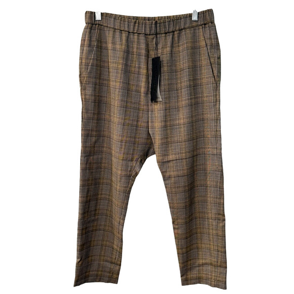 NEW! Nili Lotan 4 Delancy Plaid Wool Dress Pants Elastic Waist Cropped Gray Tan - Picture 2 of 16